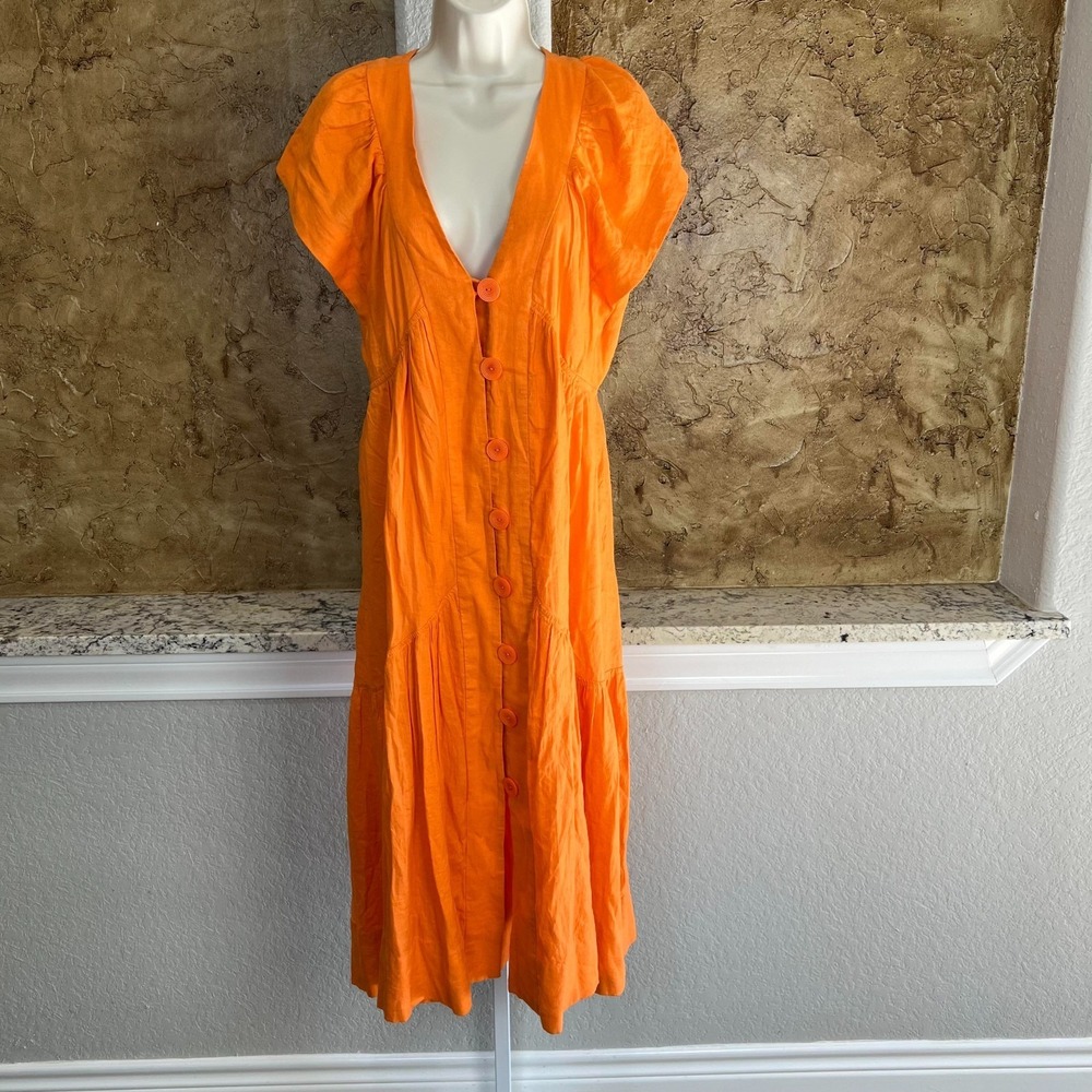 NWT Anthropologie The Renee Midi Dress Small Button Front Flutter Sleeve $168‎ - Picture 2 of 10